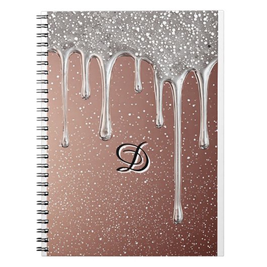 Roségold Glitter-Tropf Custom Name Monogramm Notizblock (Vorderseite)
