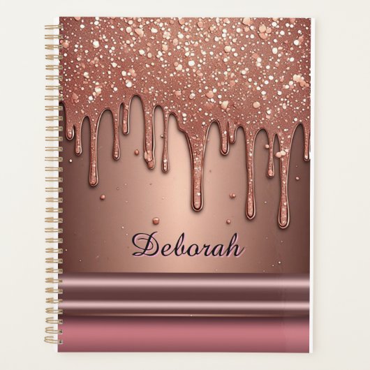 Roségold Glitter-Tropf Custom Name Monogramm Planer (Vorderseite)