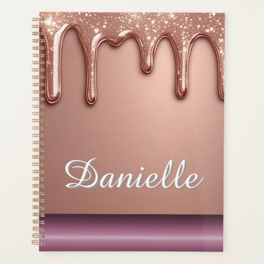 Roségold Glitter-Tropf Custom Name Monogramm Planer (Vorderseite)