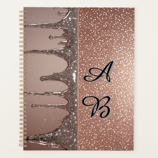 Roségold Glitter-Tropf Custom Name Monogramm Planer (Vorderseite)