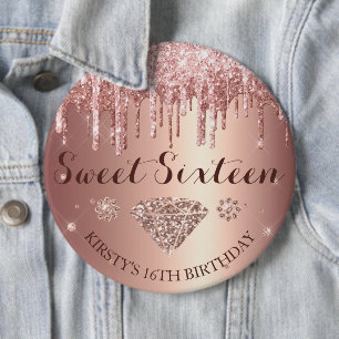 Roségold Glitter-Tropf Diamant Sweet Sixteen Button