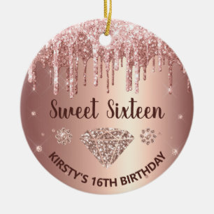 Roségold Glitter-Tropf Diamant Sweet Sixteen Keramik Ornament