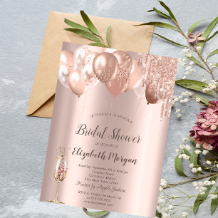 Roségold Glitter Tropfen Ballons Brautparty Einladung