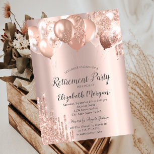 Roségold Glitter-Tropfen Ballons Ruhestand Einladung
