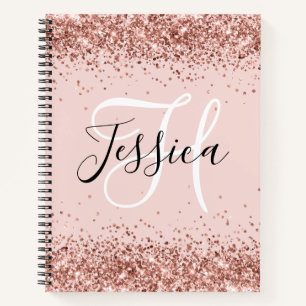 Roségold Glitter und Blush Monogramm Notizblock