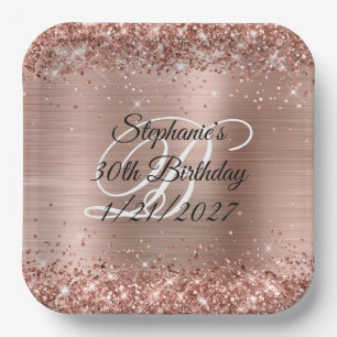 Roségold Glitter und Folie 30. Geburtstag Pappteller
