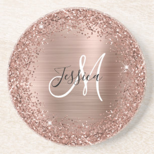 Roségold Glitter und Folie Girly Glam Monogramm Getränkeuntersetzer