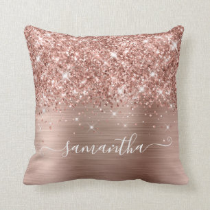 Roségold Glitter und Folie Girly Unterschrift Kissen