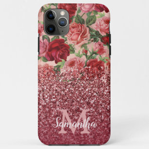 Roségold Glitter Vintage Rot Pink Rosen Floral Case-Mate iPhone Hülle