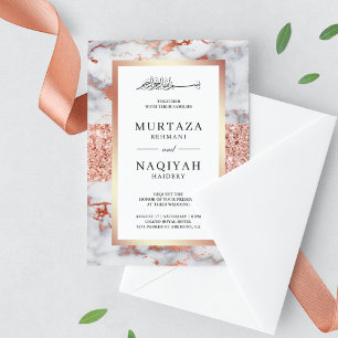 Roségold Glitter Weiße Marmor Muslimische Hochzeit Einladung