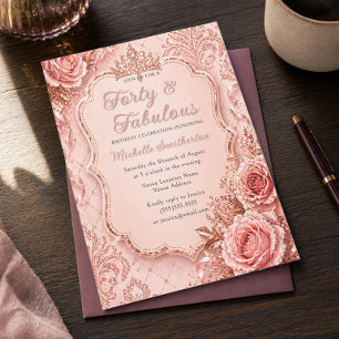Roségold Glitterballon 40 und Fantastischer Geburt Einladung