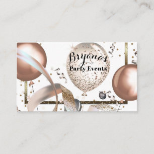 Roségold Glitterballons Weiße Partyplaner Visitenkarte