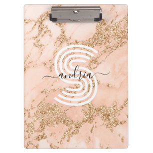 Roségold Glittermarmor, Schriftname Wht Monogramm Klemmbrett