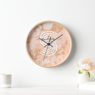 Roségold Glittermarmor, Schriftname Wht Monogramm Uhr