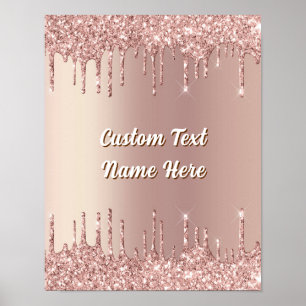 Roségold Glitterposter mit personalisiertem Text N Poster