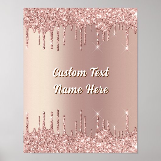 Roségold Glitterposter mit personalisiertem Text N Poster (Vorne)