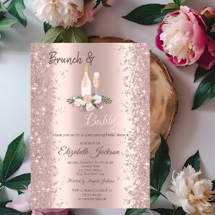 Roségold Glitterstaub Brunch Rosen Brautparty Einladung
