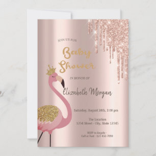 Roségold Glittertropfen, Süße rosa Flamingos Einladung