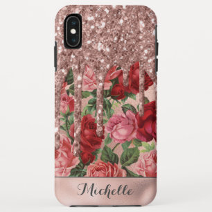 Roségold Glittertropfen Vintage-Rosen-Blumen-Name Case-Mate iPhone Hülle