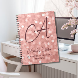 Roségold Glitzer Monogramm Akademisches Jahr Schul Notizblock