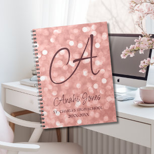 Roségold Glitzer Monogramm Akademisches Jahr Schul Notizblock