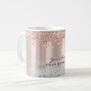 Rosegold-Glitzer‑Tropfen‑Marmor‑personalisierte Na Kaffeetasse