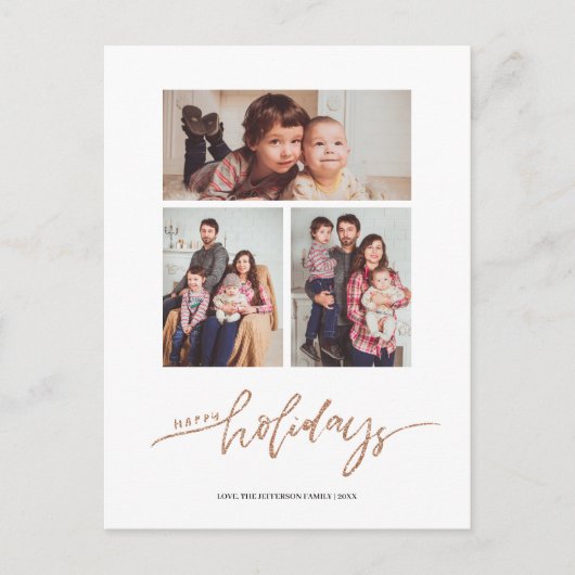 Rosegold Glitzer Weihnachten 3 Foto Collage Holida Postkarte (Vorderseite)