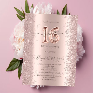 Roségold Glitzerdiamanten Sweet 16 Einladung