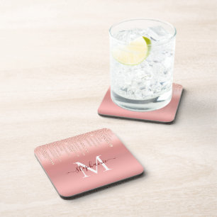 Roségold Glitzernde Diamant Monogramm Schrift Getränkeuntersetzer