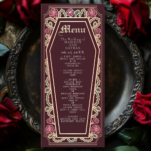 Roségold-Gotischer-Sarg-Rosa-Rotes Hochzeitsmenü Menükarte