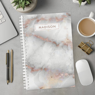 Roségold-Grau-Marmor Personalisierter Name Benutze Planer