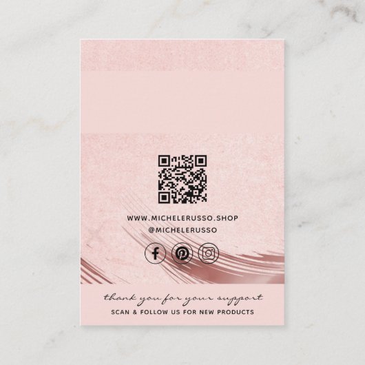 Rosegold Handmade QR Code Schmuckkarten Telefonnummerkarte (Rückseite)