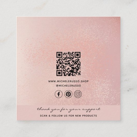 Rosegold Handmade QR Code Schmuckkarten Telefonnummerkarte (Rückseite)