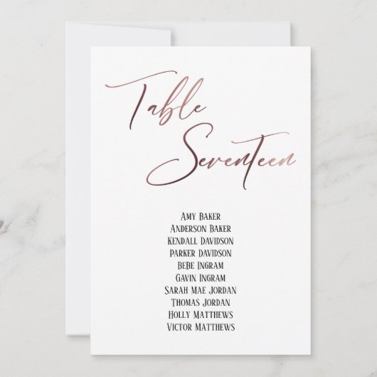 Rosegold Handwriting Table Siebzehn Sitze Chart (Rückseite)
