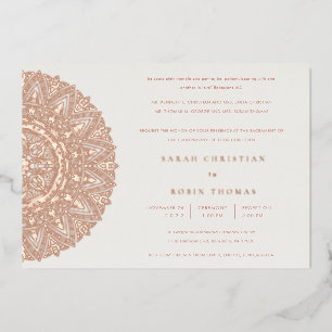 Roségold Klassische Verzierte Mandala Hochzeitsein Folieneinladung