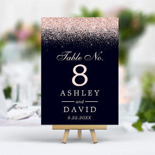 Roségold Konfetti Navy Blau Moderne Hochzeit Tischnummer