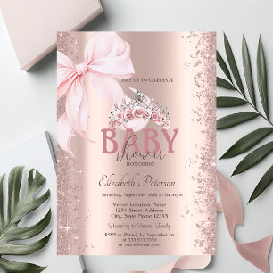 Roségold-Konfetti Rosa Schleifen-Krone Baby Shower Einladung