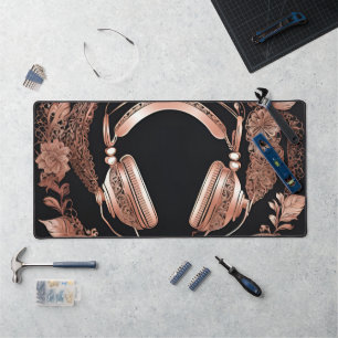 Rosegold Kopfhörer AI-Kunst Schreibtischunterlage
