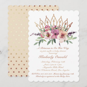 Roségold-Kronen-Rosé-Blumen-Babymädchen-Party Einladung