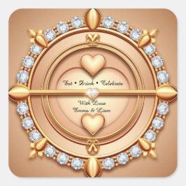 🌷 Roségold-Liebesherz-Hochzeitsfeier 💗 Quadratischer Aufkleber