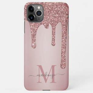 Roségold Luxus Glamour Glittertropfen Monogramm iPhone 11Pro Max Hülle
