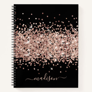 Roségold Mädchen Glitter Blush Rosa Schwarz Monogr Notizblock