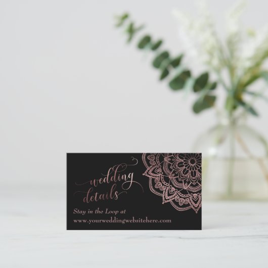 Rosegold Mandala Black Wedding Details Beipackkart Begleitkarte (Stehend Vorderseite)