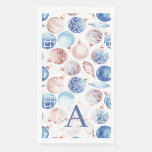 Roségold Marineblaue Kugeln Monogramm Weihnachten Serviette
