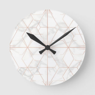 Roségold-Marmor-Geometrisches Muster Runde Wanduhr