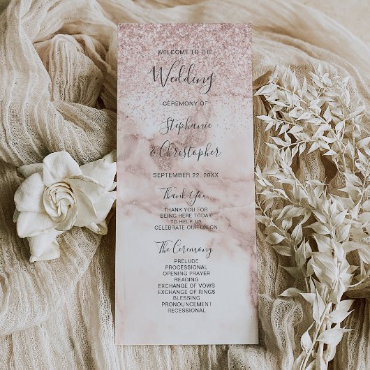 Roségold-Marmor-Glitter-Elegantes Hochzeitsprogram