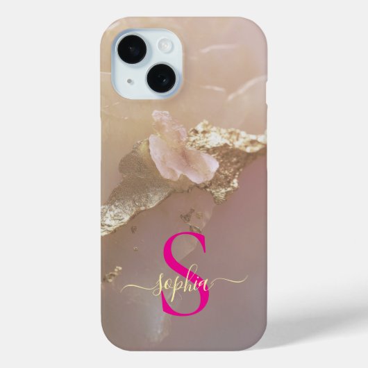 Roségold Marmor Gold Glitter Monogramm Case-Mate iPhone Hülle (Rückseite)