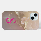 Roségold Marmor Gold Glitter Monogramm Case-Mate iPhone Hülle (Rückseite (Horizontal))