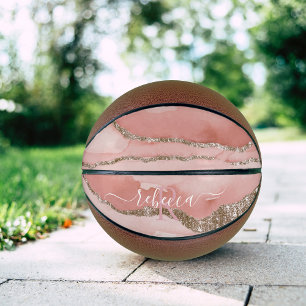 Roségold-Marmor-Monogramm-Kalligrafie-Name Basketball