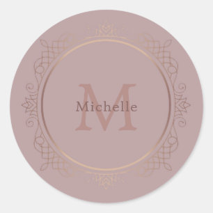 Rosegold Mit Monogramm Elegant Template Trendy Runder Aufkleber